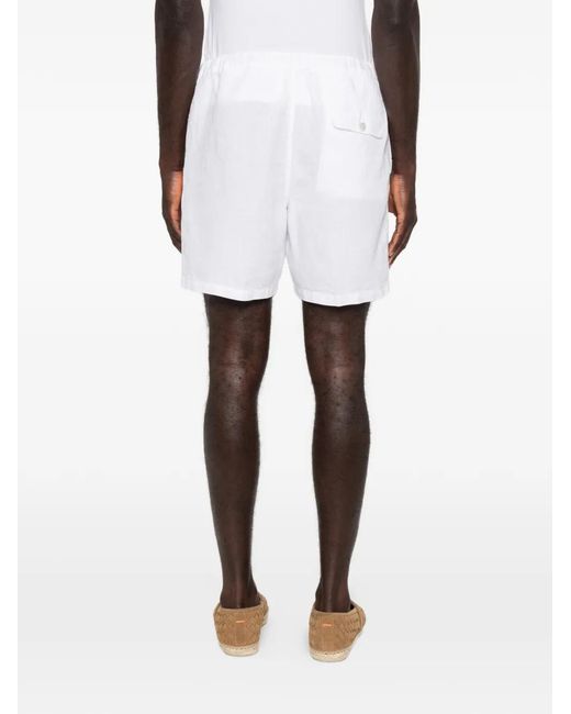 120% Lino White Drawstring-Waist Shorts for men