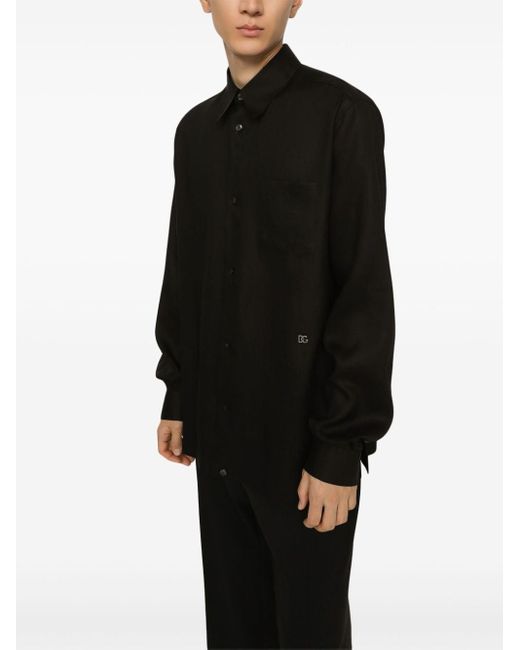 Dolce & Gabbana Black Hawaiian Long-sleeve Linen Shirt for men