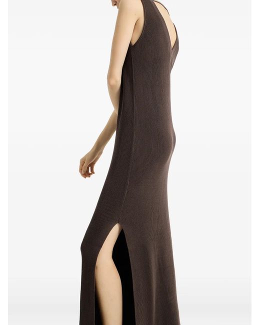 Brunello Cucinelli Brown Cotton Rib Knit Dress With Monili