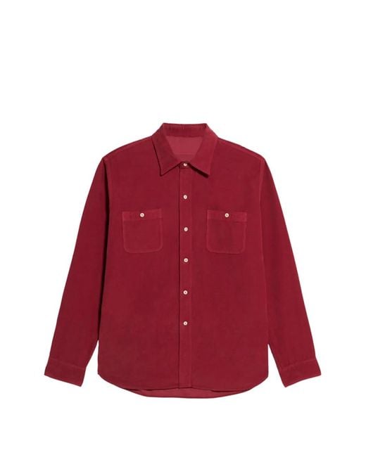 Fortela Red Work Patch-Pocket Corduroy Shirt for men