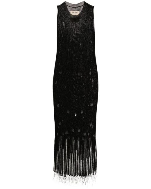 Uma Wang Black Fine-knit Distressed Maxi Dress