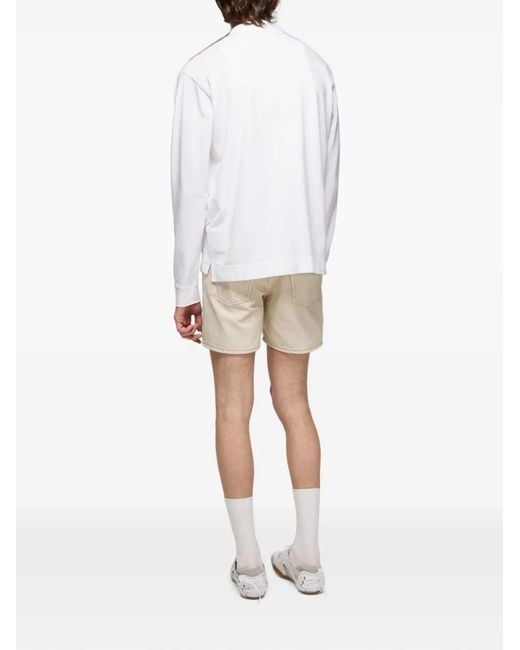 Acne White Logo-Print Long-Sleeve Polo Shirt