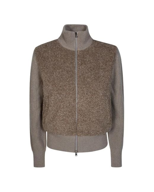 Herno Brown Resort Bouclé-Panel Ribbed-Knit Cardigan