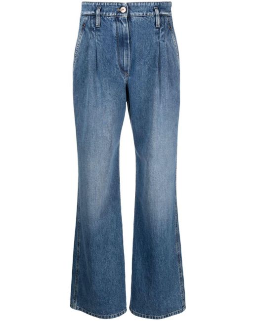 Brunello Cucinelli High-waist Wide-leg Jeans in het Blue