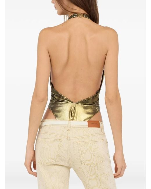 Roberto Cavalli Metallic Geometric Neckline One-Piece Swimsuit