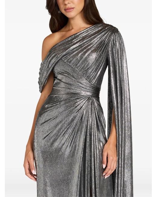 Tadashi Shoji Gray Zeka One-Shoulder Metallic Maxi Dress