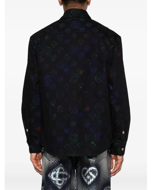 Casablanca Black Logo-Pattern Denim Shirt for men
