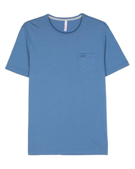 Sun 68 Blue Logo-embroidered Cotton T-shirt for men
