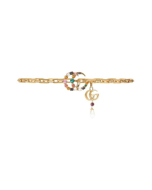 Gucci Metallic Chain Belt With Crystal Double G Buckle