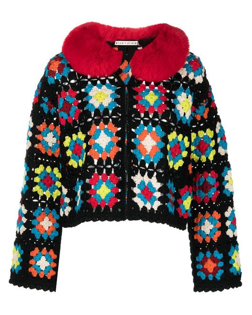 Alice + Olivia Anderson Faux Fur Crochet Cardigan in Red | Lyst