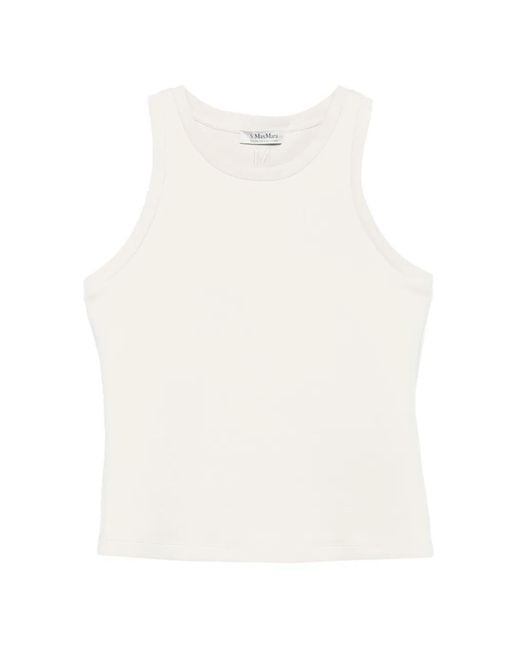 Max Mara White Haut Sans Manches Carilina À Logo Brodé