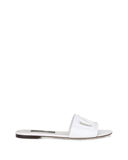 Dolce & Gabbana White Calfskin Slides With Dg Logo