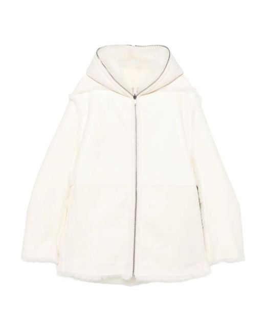 メンズ Rick Owens フーデッド ムートンジャケット White