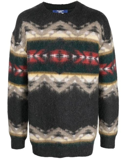 Junya Watanabe Gray Intarsia-Knit Oversize Jumper for men