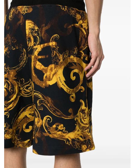 Versace Jeans Couture Black Barocco-print Cotton Track Shorts for men
