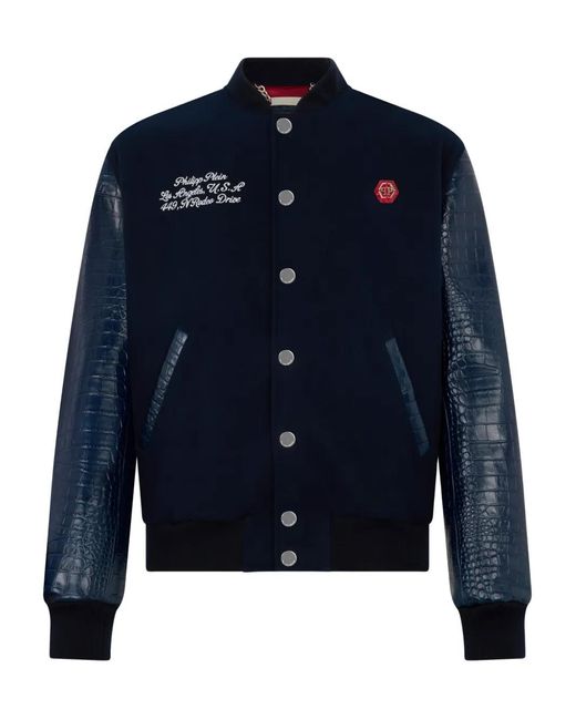 Philipp Plein Blue Logo-Detail Bomber Jacket for men