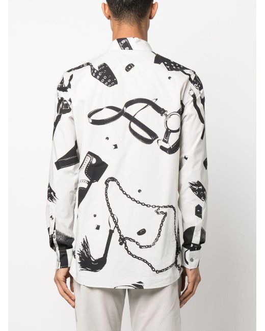 Moschino White Graphic-print Long-sleeve Cotton Shirt for men