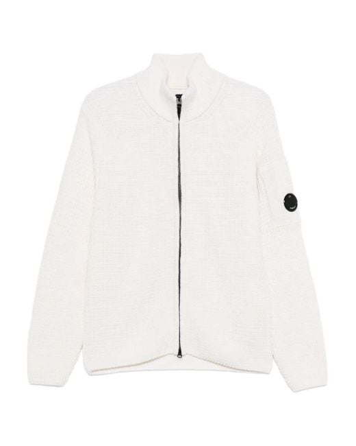 C P Company Waffelstrick-Cardigan mit Reißverschluss in White für Herren