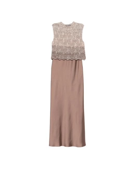 D.exterior Natural Embellished-Detail Maxi Dress