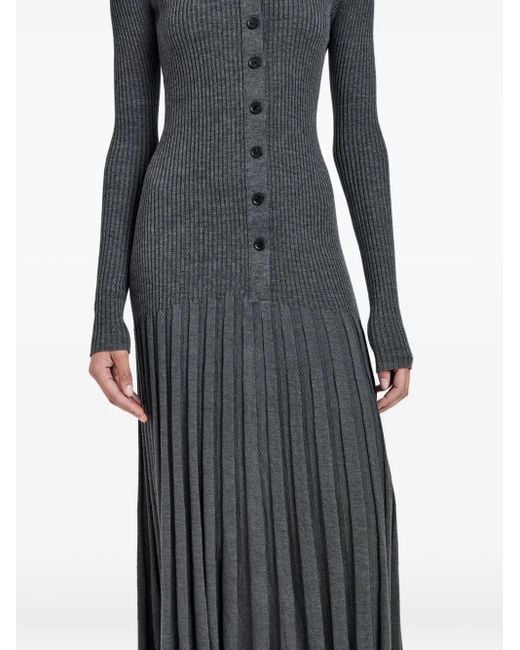 Proenza Schouler Black Ribbed Pleated Midi Day Dress