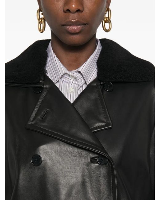Salvatore Santoro Black Shearling-Collar Double-Breasted Jacket