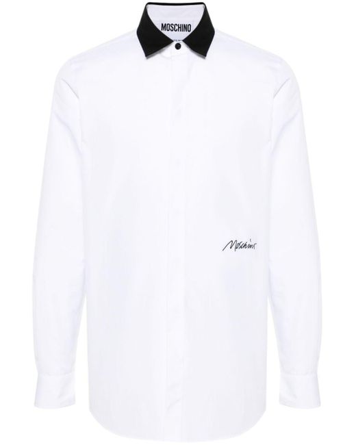Moschino White Logo-embroidered Cotton Shirt for men