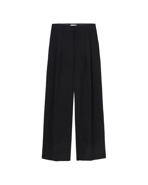 Psophia Black Pleated Wide-Leg Trousers