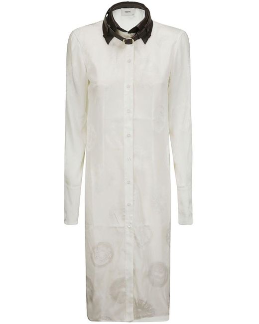 Coperni White Leather Band Collar Silk Dress