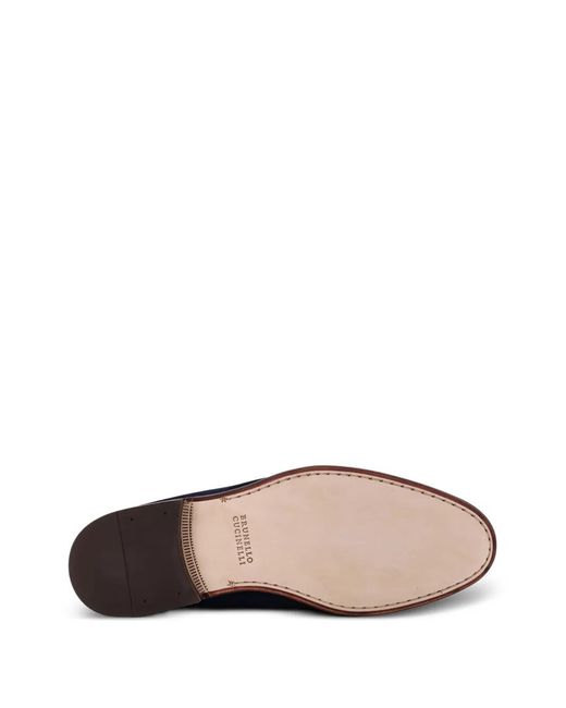 Brunello Cucinelli Blue Embossed-Stitching Penny Loafers for men