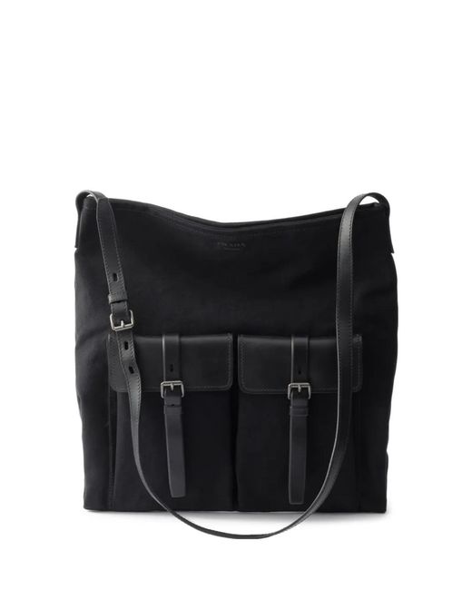 Prada Black Route Canvas And Leather Shoulder Bag for men