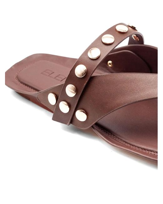 Elena Iachi Brown Studded Leather Sandals