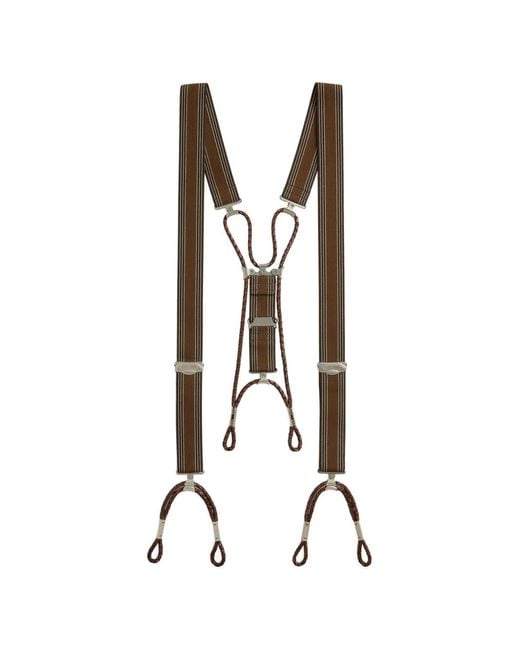 RRL White Shaw Striped Leather-Trim Braces for men