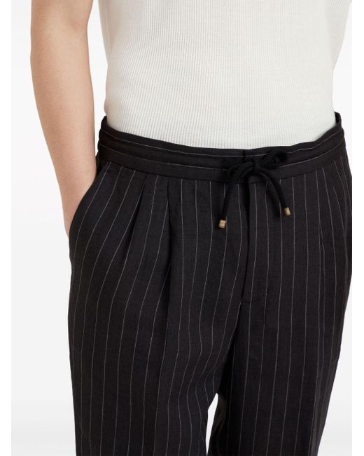 Brunello Cucinelli Black Striped Linen Trousers for men