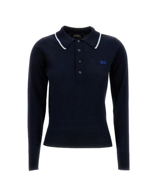 Wales Bonner Blue Henry Logo-Embroidered Contrast-Trim Sweater