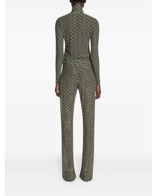 Dries Van Noten Green Geometric-Pattern Trousers