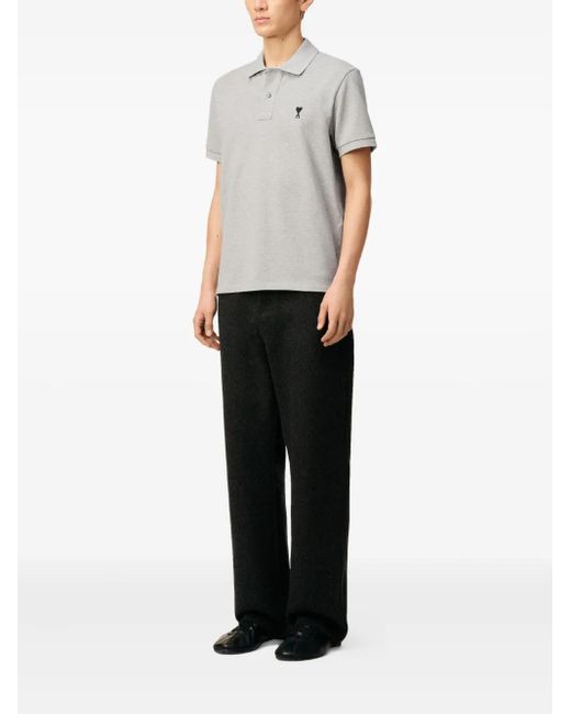 AMI Gray De Coeur Cotton Polo Shirt for men