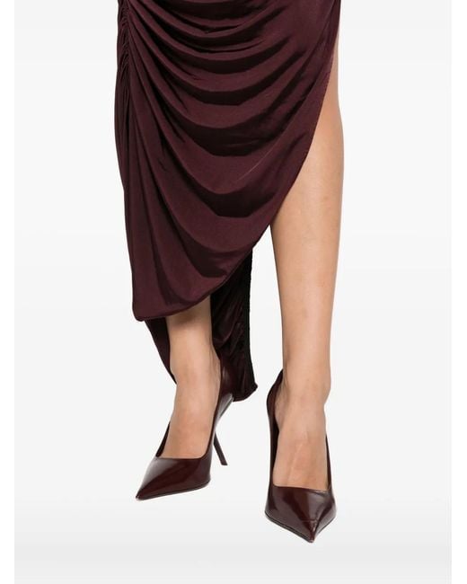Mugler Purple Asymmetric Draped Maxi Dress