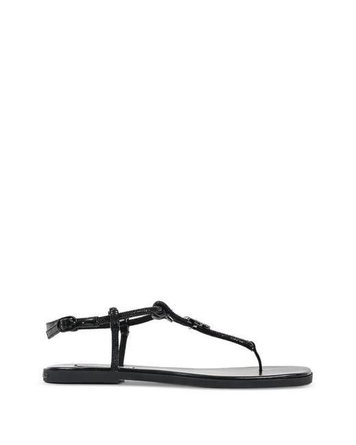 Karl Lagerfeld Black Olympia Crystal-Embellished Logo-Plaque Sandals