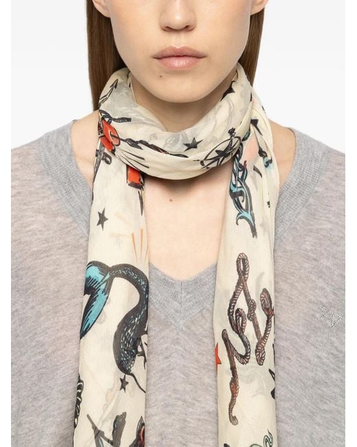 Zadig & Voltaire Natural Kerry Tattoo Scarf 135