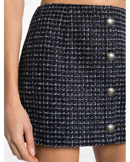 Alessandra Rich Blue Sequin Checked Tweed Mini Skirt