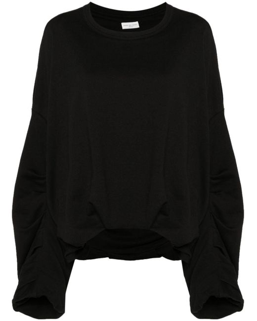 Dries Van Noten Black Draped Cotton Sweatshirt