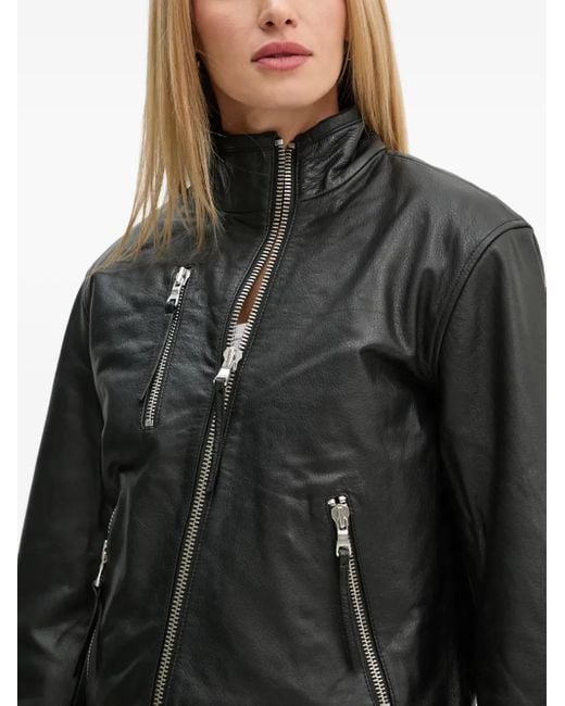 Won Hundred Black Zip-Up Leather Jacket