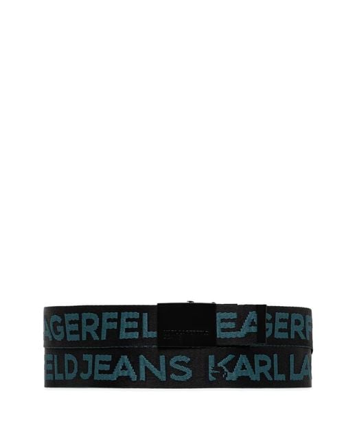 Karl Lagerfeld White Logo-Intarsia Plaque-Buckle Belt