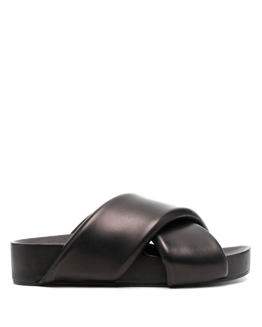 Jil Sander Leather Crossover Strap Chunky Sandals in Black | Lyst