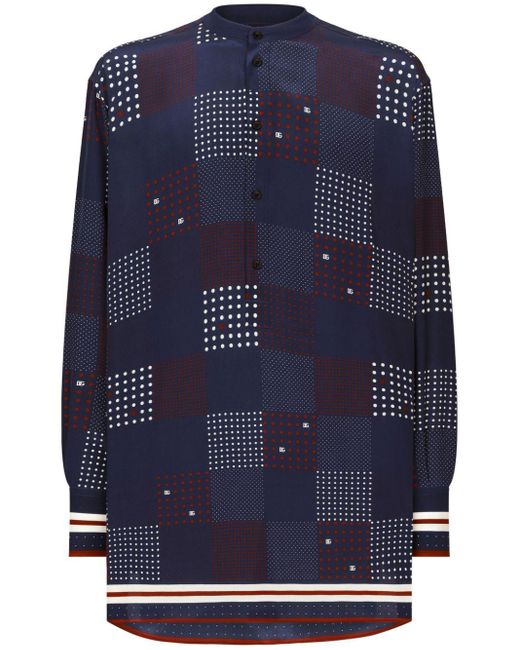 Chemise en soie à imprimé géométrique Dolce & Gabbana pour homme en coloris Blue