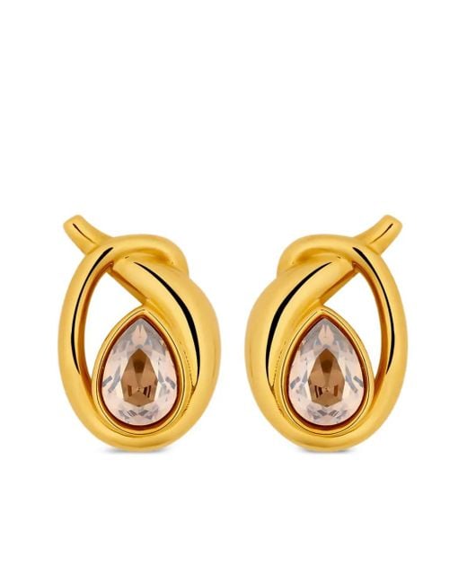 Oscar de la Renta Metallic Teardrop Stone Earrings