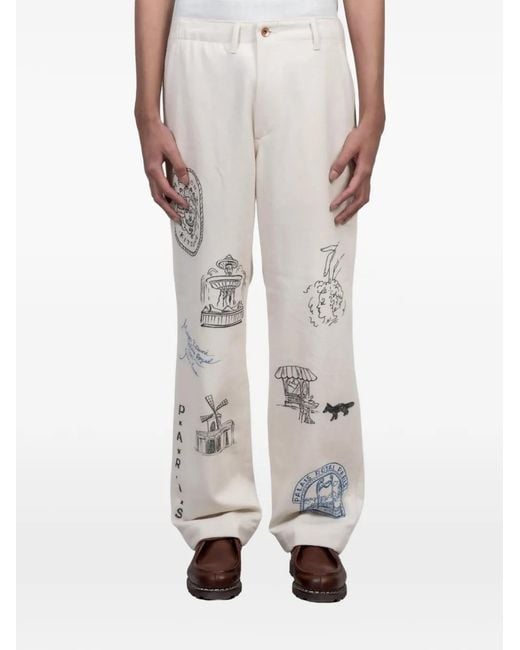 Maison Kitsuné White X Kuro Handwritten Postcard Trousers for men