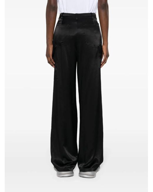 Moschino Black Satin-Finish Wide-Leg Trousers