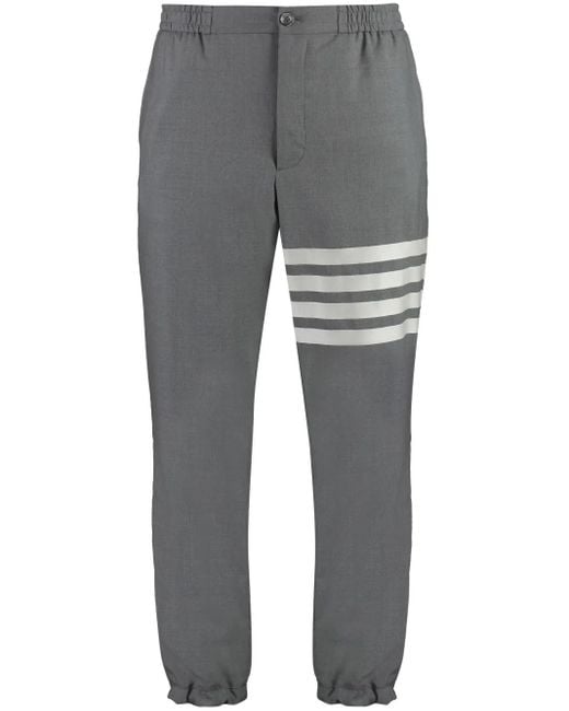 Thom Browne Gray 4-Bar Elasticated Ankles Trousers for men