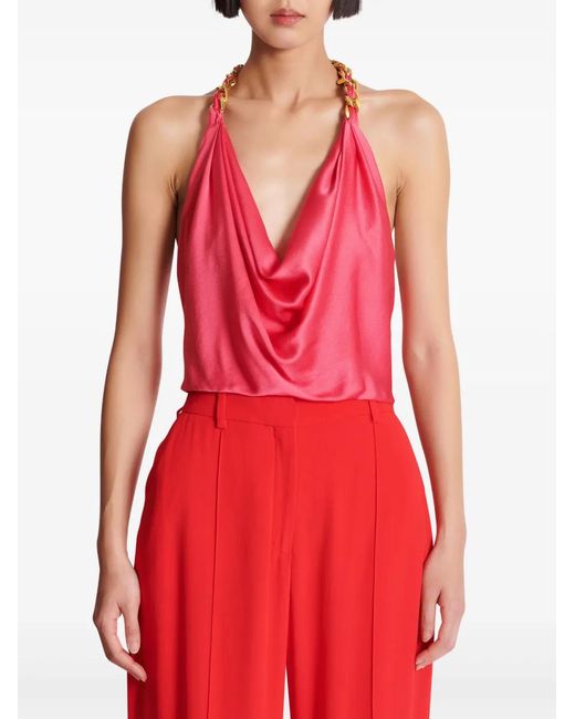 Balmain Pink Chain-Strap Silk-Crepe Top
